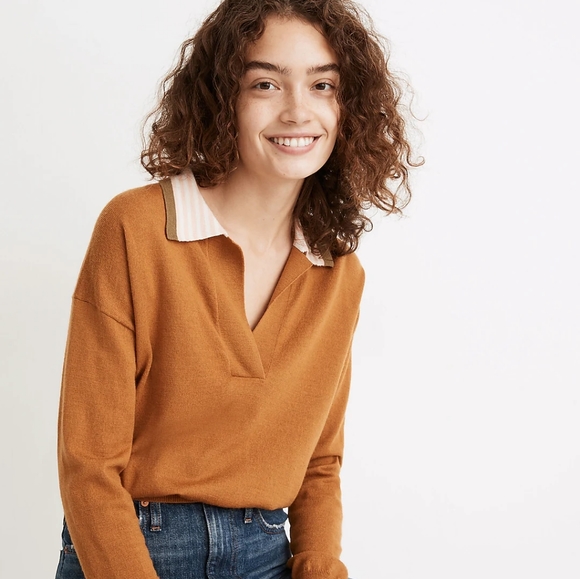 Madewell Sweaters - 🧡 Madewell 100% Merino Wool Colorblock Polo Sweater, Sz. L